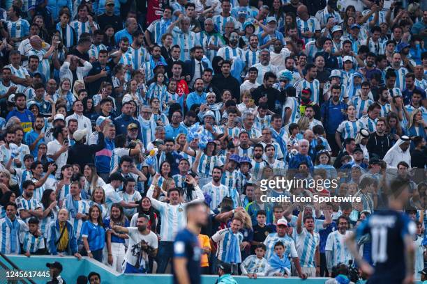 Argentina fans during the Semifinal match of the 2022 FIFA World Cup in Qatar between Croatia and Argentina on December 13 at Lusail Iconic Stadium...