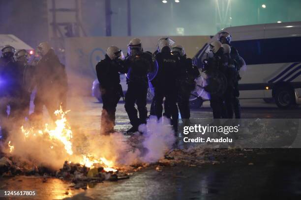 Moroccan supporters clash with police as Moroccan supporters celebrate the historical milestone of Morocco after losing the final against France in...