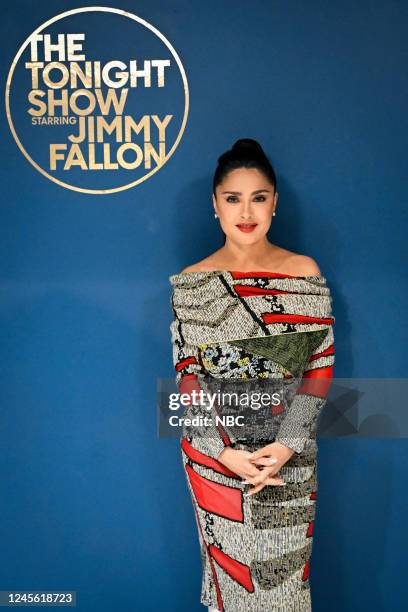 Episode 1766 -- Pictured: Actress Salma Hayek Pinault poses backstage on Wednesday, December 14, 2022 --