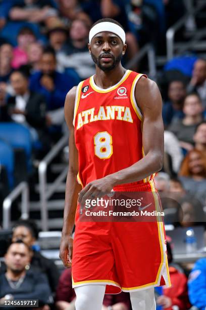 Justin Holiday of the Atlanta Hawks looks on during the game against the Orlando Magic on December 14, 2022 at Amway Center in Orlando, Florida. NOTE...