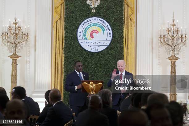 President Joe Biden, right, with Macky Sall, Senegal's president, during the US-Africa Leaders' Summit dinner in the East Room of the White House in...