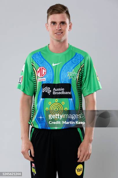 James Seymour of the Stars poses during the Melbourne Stars Big Bash League headshots session at Melbourne Cricket Ground on December 15, 2022 in...