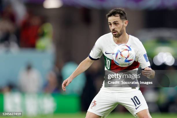 Bernardo Silva of Portugal during the World Cup match between Morocco v Portugal at the Al Thumama Stadium on December 10, 2022 in Doha Qatar