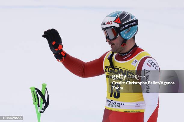 Vincent Kriechmayr of team Austria celebrates during the Audi FIS Alpine Ski World Cup Men's Downhill Training on December 15, 2022 in Val Gardena,...