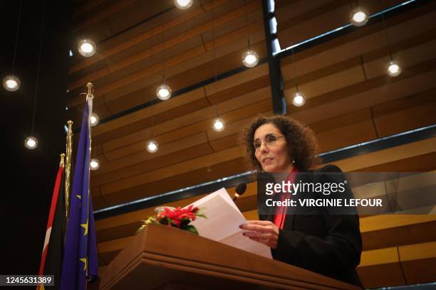 Foreign minister Hadja Lahbib pictured during the opening of the new Chancellery of the Belgian Embassy in Turkey, in the 312 Vista office tower, on...