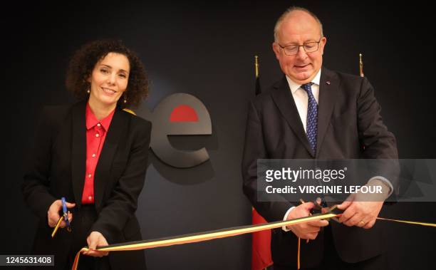 Foreign minister Hadja Lahbib and Belgian ambassador to Turkey Paul Huynen pictured during the opening of the new Chancellery of the Belgian Embassy...