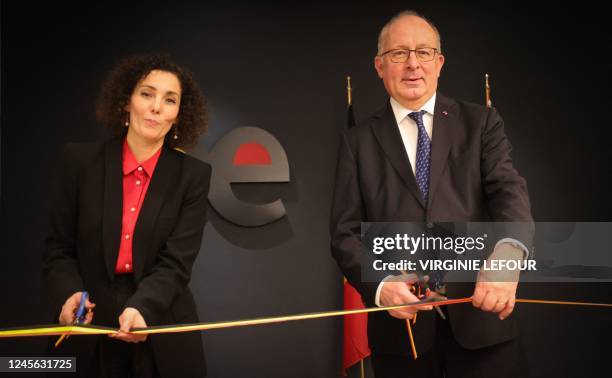 Foreign minister Hadja Lahbib and belgian ambassador to Turkey Paul Huynen pictured during the opening of the new Chancellery of the Belgian Embassy...