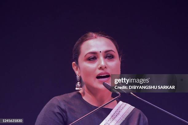 Bollywood actress Rani Mukherjee addresses during the inauguration ceremony of 28th Kolkata International film festival in Kolkata on December 15,...