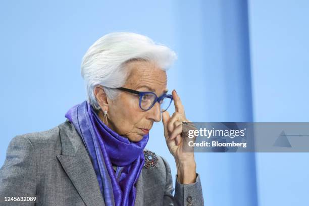Christine Lagarde, president of the European Central Bank , at a news conference in Frankfurt, Germany, on Thursday, Dec. 15, 2022. The ECB slowed...