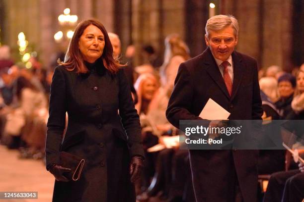 Carole and Michael Middleton attend the 'Together at Christmas' Carol Service at Westminster Abbey on December 15, 2022 in London, England.