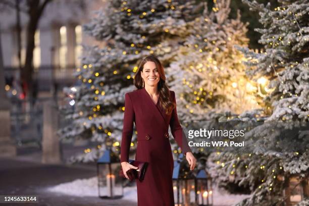 Catherine, Princess of Wales arrives for the 'Together at Christmas' Carol Service at Westminster Abbey on December 15, 2022 in London, England. The...