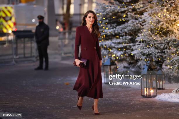 Catherine, Princess of Wales arrives for the 'Together at Christmas' Carol Service at Westminster Abbey on December 15, 2022 in London, England. The...