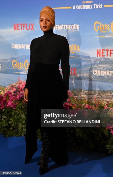 Singer, rapper and actress Janelle Monae poses for the French premiere of "Glass Onion: A Knives Out Mystery" at the Cinematheque Francaise in Paris...