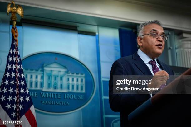 White House COVID-19 Response Coordinator Dr. Ashish Jha speaks during the daily press briefing at the White House December 15, 2022 in Washington,...