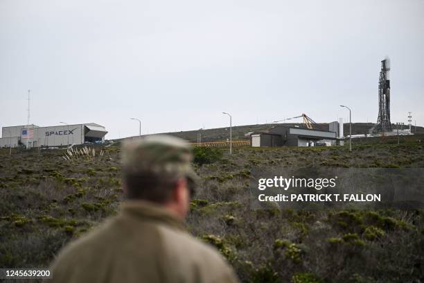 SpaceX Falcon 9 rocket stands on a launch pad with the Surface Water and Ocean Topography satellite from NASA and France's space agency CNES at the...