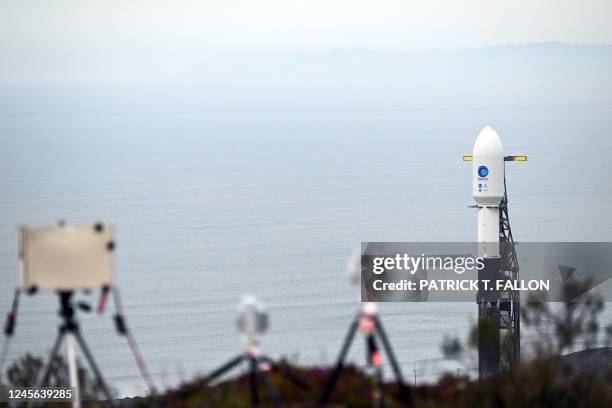 SpaceX Falcon 9 rocket stands on a launch pad with the Surface Water and Ocean Topography satellite from NASA and France's space agency CNES at the...