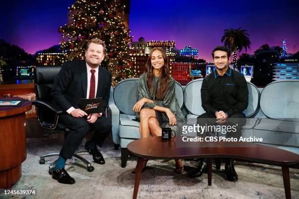 The Late Late Show with James Corden airing Tuesday, December 13 with guests Zoe Saldana, Kumail Nanjiani, and Talk.