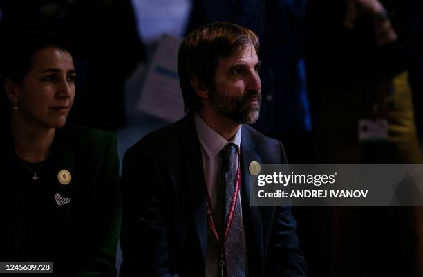 Steven Guilbeault, Canadian Minister for Ecology, listens to speakers during a High Ambition Coalition for Nature and People celebration event in the...