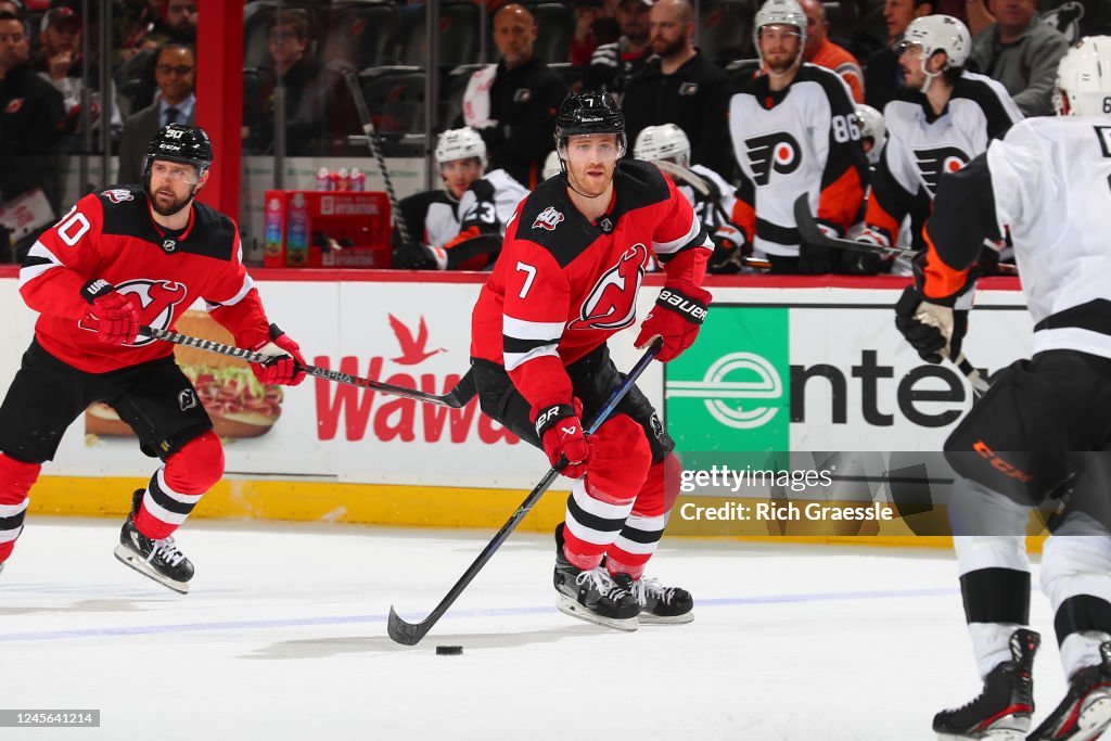 Devils Flyers Dougie Hamilton of the New Jersey Devils skates in the third period ...