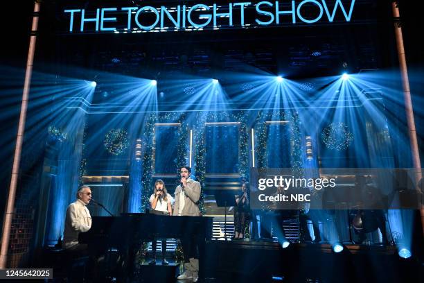 Episode 1767 -- Pictured: Musical guests Andrea, Virginia, and Matteo Bocelli perform on Thursday, December 15, 2022 --