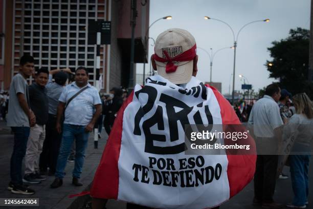 Demonstrators during protests on Avenida de Pierola in Lima, Peru, on Thursday, Dec. 15, 2022. Peru has declared a nationwide state of emergency,...