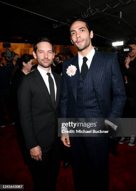 Tobey Maguire and Diego Calva at the premiere of "Babylon" held at the Academy Museum of Motion Pictures on December 15, 2022 in Los Angeles,...