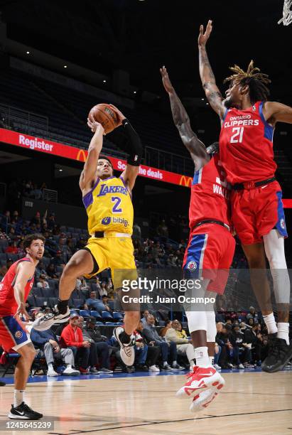 Scotty Pippen Jr. #2 of the South Bay Lakers shoots the jumper during the game against the Ontario Clippers on December 15, 2022 at Toyota Arena in...