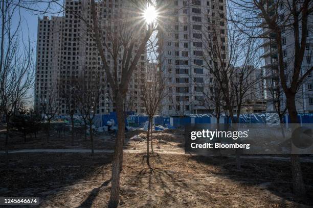 Residential buildings under construction at the Honor of China project, originally developed by defaulted Shimao Group Holdings Ltd. Before sold to...