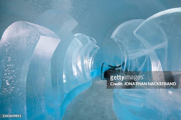 The Crescents suite, designed by Elin Julin and Ida Mangsbo is pictured inside the Ice hotel 365 in the village of Jukkasjarvi, near Kiruna, in...