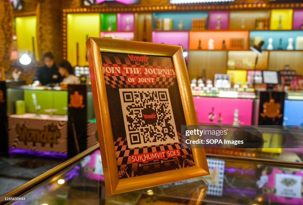 Weedmenu A close up view of a QR code weed menu at the Wonderland weed outlet ...