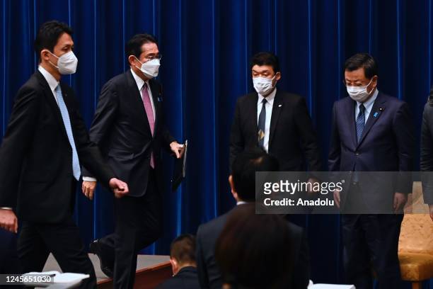 Japanâs Prime Minister Fumio Kishida leaves after giving a press conference in Tokyo, Japan, on December 16 addressing some topics such as National...
