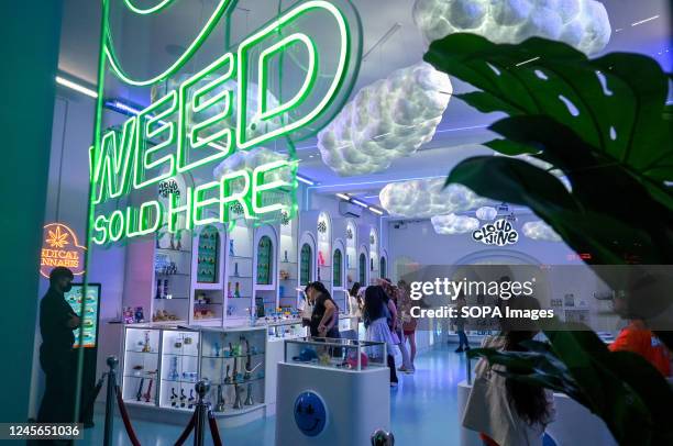 General view of the Cloud Nine weed outlet on Sukhumvit Road. In the metropolitan area of Bangkok 1995 marijuana dispensaries/shops, have opened, and...