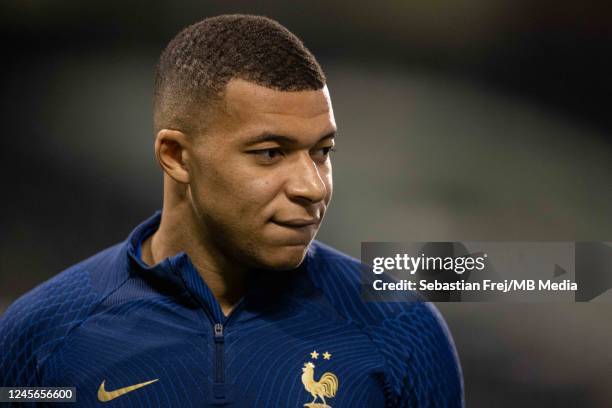 Kylian Mbappe of France during the Training Session at on December 16, 2022 in Doha, Qatar.