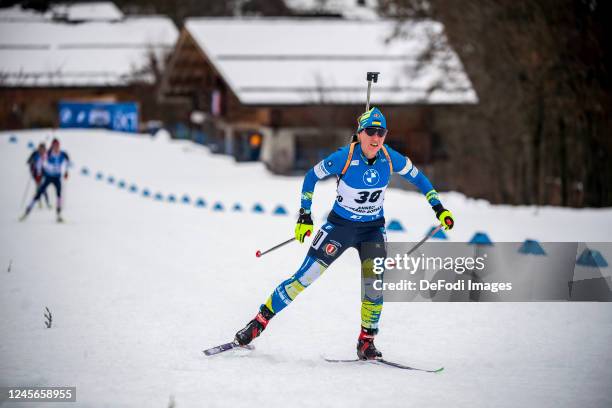 Anastasiya Merkushyna of Ukraine in action competes during the Women 7.5 km Sprint at the BMW IBU World Cup Biathlon Annecy-Le Grand Bornand on...