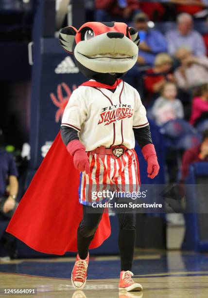 Richmond Flying Squirrels mascot, Nutzy, during the men's college basketball game between the Drake Bulldogs and the Richmond Spiders on December 10...