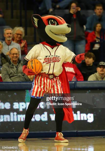 Richmond Flying Squirrels mascot, Nutzy, during the men's college basketball game between the Drake Bulldogs and the Richmond Spiders on December 10...