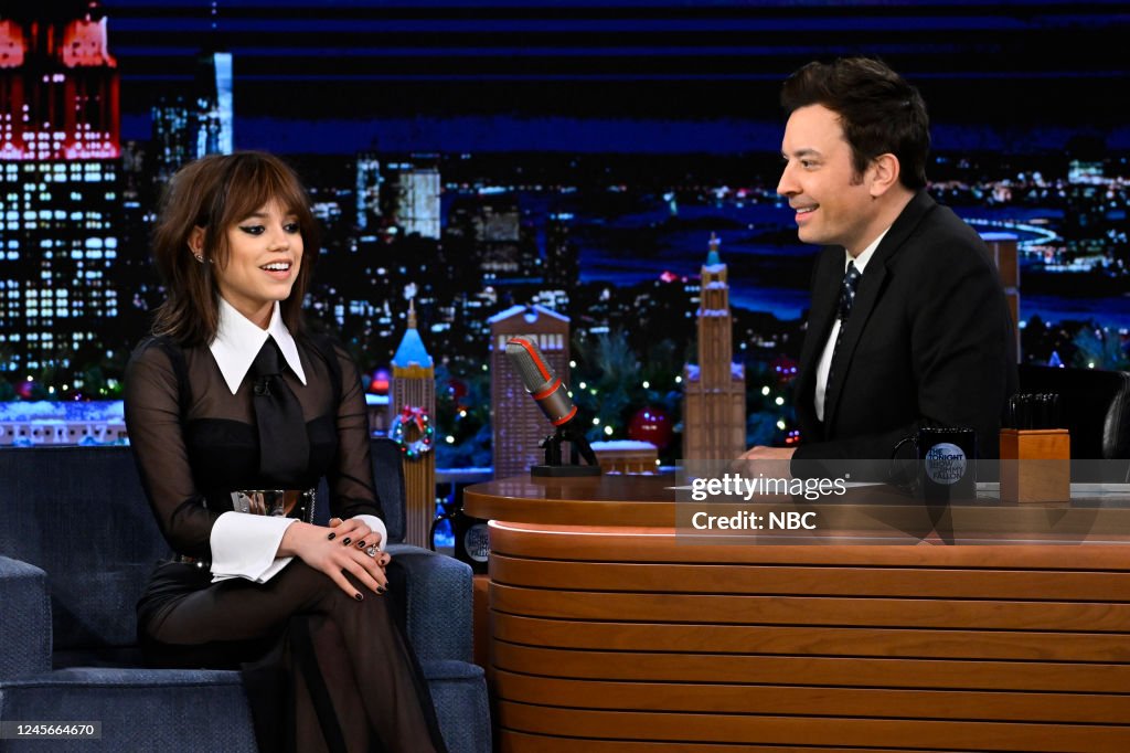 Actress Jenna Ortega during an interview with host Jimmy Fallon on ...