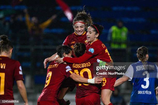 Roma players exultation during the UEFA Women's Champions League 2022/23 match between AS Roma vs SKN St. Polten at the Domenico Francioni stadium...