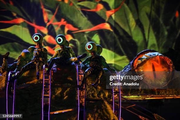 Group of entertainers perform during the interactive Christmas Show "The Tree of Abundance" at Bolivar Square as part of the Christmas events in the...