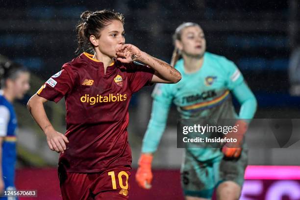 Manuela Giugliano of AS Roma celebrates after scoring the goal of 3-0 during the Women Uefa Champions League football match between AS Roma and St....