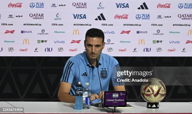 Head Coach Lionel Scaloni of Argentina holds a press conference at the Main Media Center in Doha, Qatar on December 17, 2022.