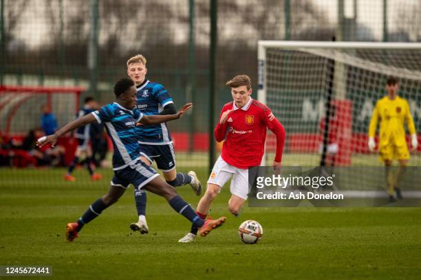 Jack Moorhouse of Manchester United U18s in action during the U18 Premier League match between Manchester United U18 and Middlesbrough U18 at...