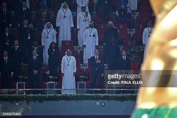 President of the Royal Moroccan Football Federation Fouzi Lekjaa , FIFA President Gianni Infantino , Qatar's Prime Minister Khalid bin Khalifa bin...