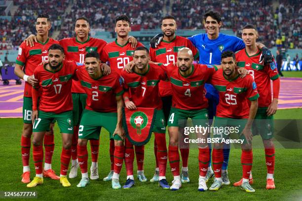 Teamphoto of Morocco with Sofyan Amrabat of Morocco, Yahya Attiat Allah of Morocco, Yassine Bounou of Morocco, Sofiane Boufal of Morocco, Achraf Dari...