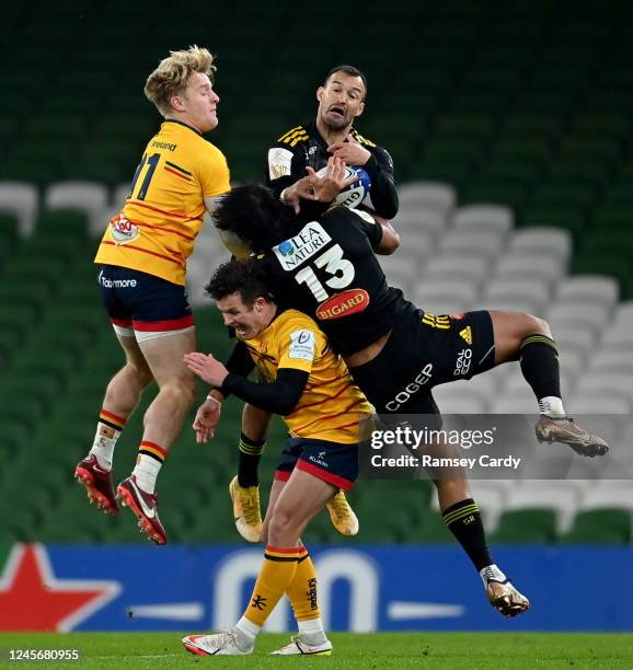 Dublin , Ireland - 17 December 2022; Rob Lyttle of Ulster in action against Dillyn Leyds of La Rochelle during the Heineken Champions Cup Pool B...