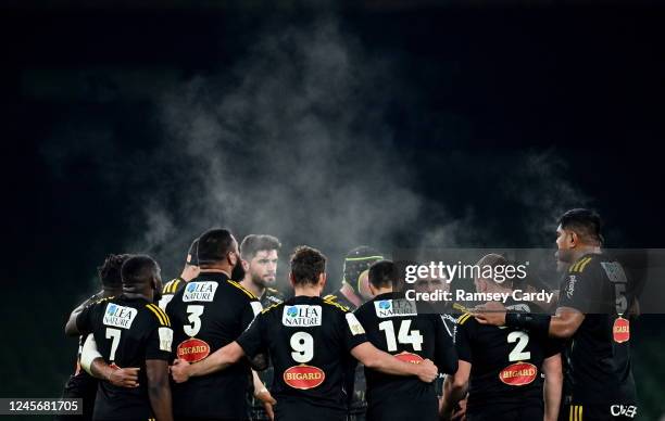 Dublin , Ireland - 17 December 2022; The La Rochelle team huddle during the Heineken Champions Cup Pool B Round 2 match between Ulster and La...