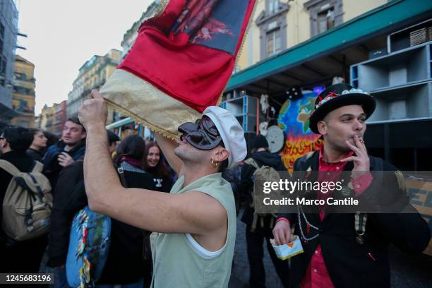 People dance and sing, during the national demonstration "Street Parade", in Naples, against the repressive law decree on Rave Parties, of the...