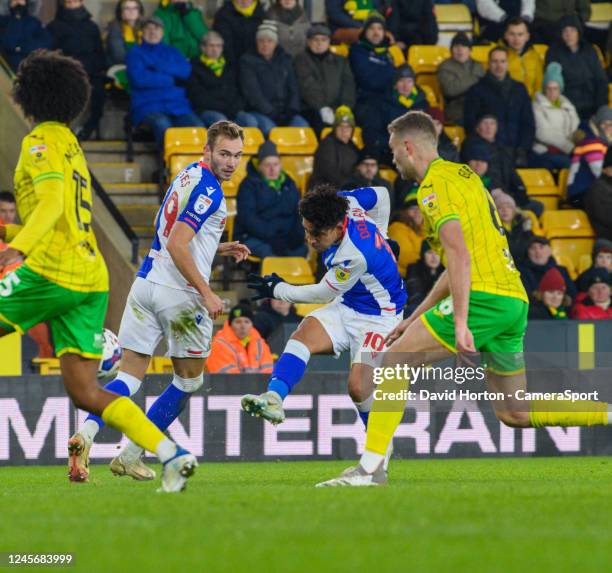 Blackburn Rovers' Tyrhys Dolan scores his side's second goal during the Sky Bet Championship between Norwich City and Blackburn Rovers at Carrow Road...