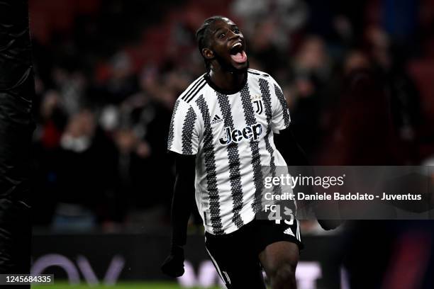 Samuel Iling Junior of Juventus celebrates 0-2 goal during the friendly match between Arsenal and Juventus at Emirates Stadium on December 17, 2022...