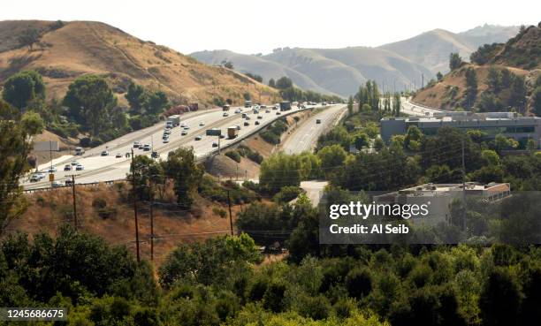 Overview of the 101 freeway at Liberty Canyon where Jeff Sikich, wildlife biologist with the National Park Service on July 10, 2012 discusses...